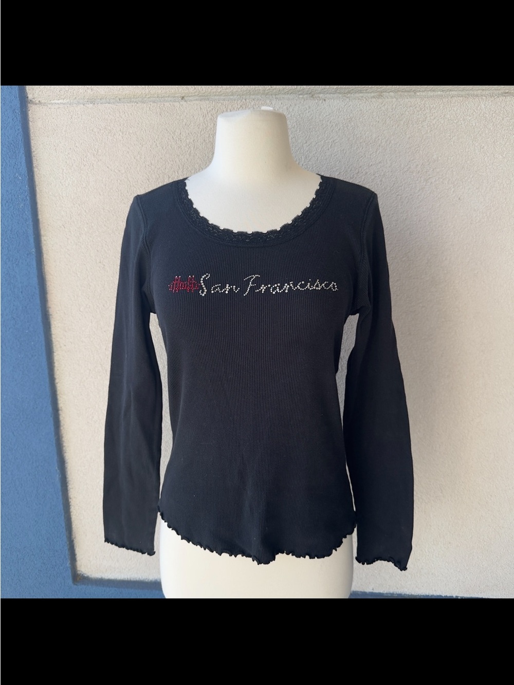 Y2K Black Bedazzled San Fransisco Long Sleeve